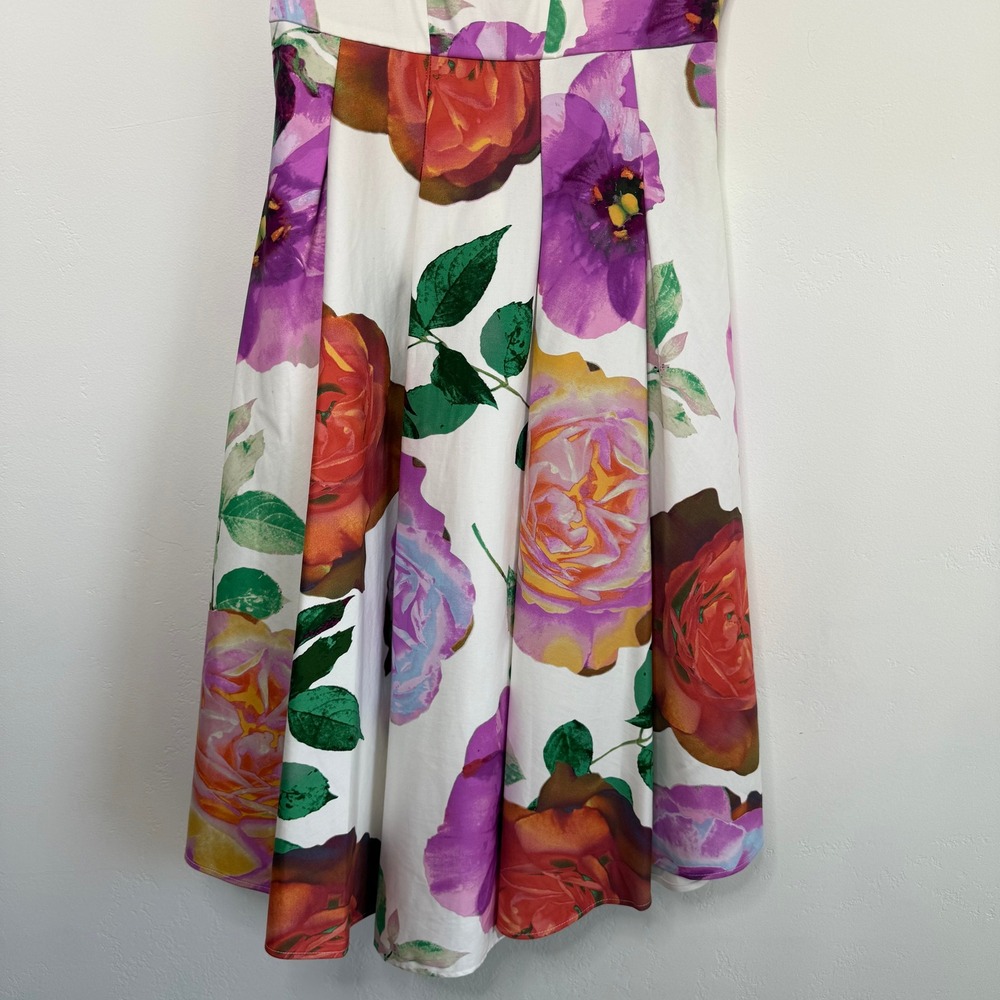 Calvin Klein Floral Fit & Flare Dress 8 White Roses Garden Party Wedding Guest - Picture 6 of 12